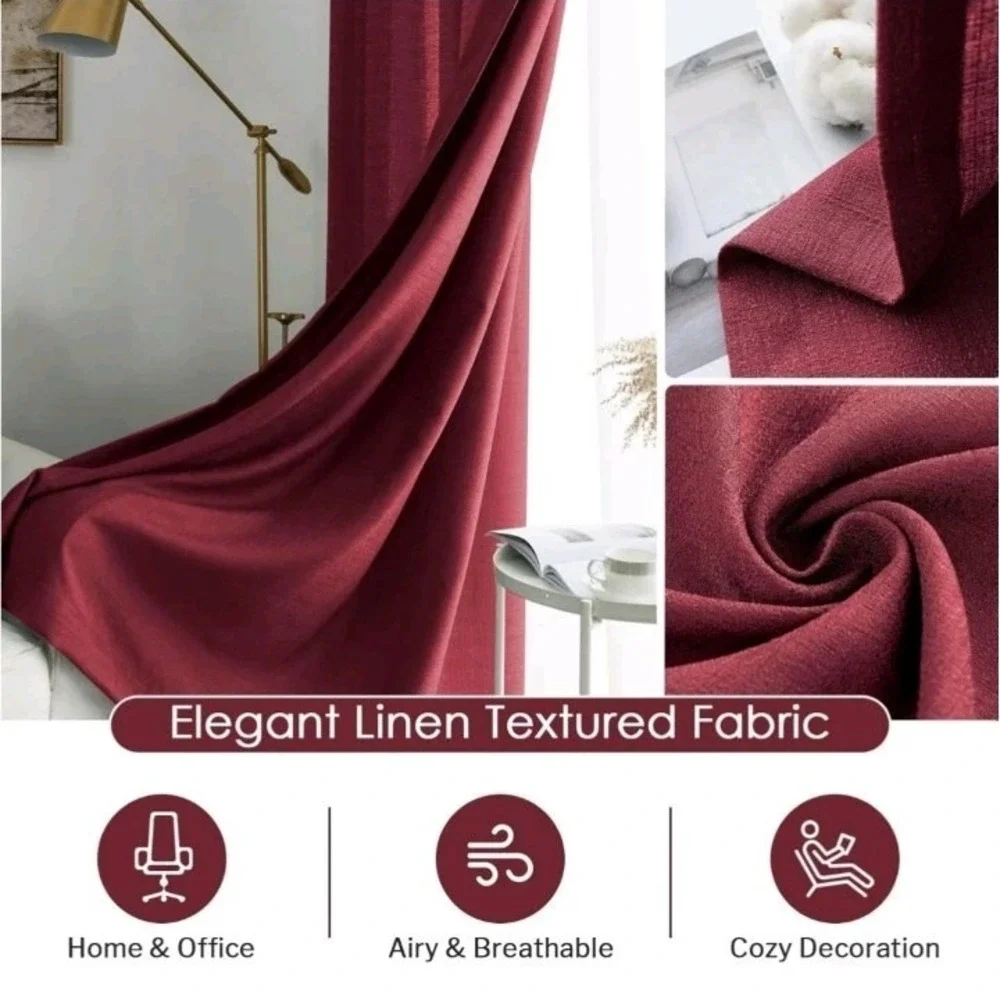 Melodieux Burgundy Semi Sheer Curtains 84 Inches Long Light Filtering